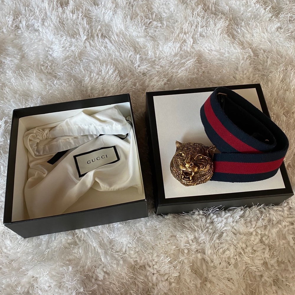 Authentic Gucci Animalier Feline Web Belt Elastic